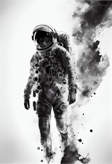 Fototapeta premium Impasto, Sci-fi, Full-length Whole body portrait, Anime character, Astronaut with a blurred face, AI generated art illustration. 