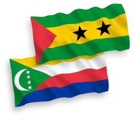 Flags of Saint Thomas and Prince and Union of the Comoros on a white background