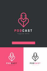Set of love and love podcast microphone logo vector design template with different color styles