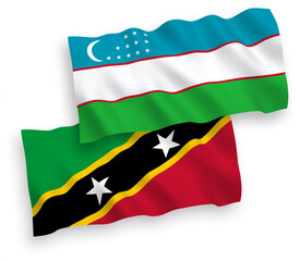 Flags of Federation of Saint Christopher and Nevis and Uzbekistan on a white background