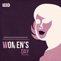 International Women's Day 8 march , girl illustration and typography vintage style.