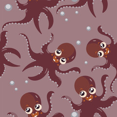 The octopus pattern for the fabric is hand-drawn. Beautiful seamless underwater pattern for fabric. Stock illustration.