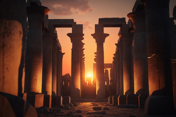 Sunset at the temples of luxor in Egypt. Ai generated art