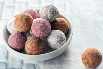 Assortment of chocolate truffles. Selective focus