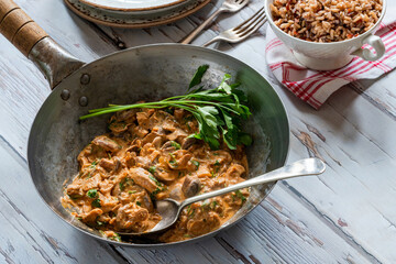 Creamy mushroom stroganoff with wild rice