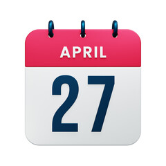 April Realistic Calendar Icon 3D Rendered Date April 27