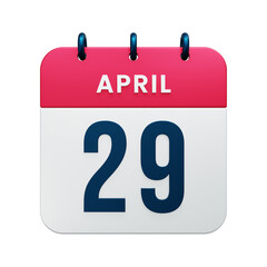 April Realistic Calendar Icon 3D Rendered Date April 29