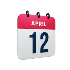 April Realistic Calendar Icon 3D Rendered Date April 12