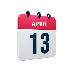 April Realistic Calendar Icon 3D Rendered Date April 13