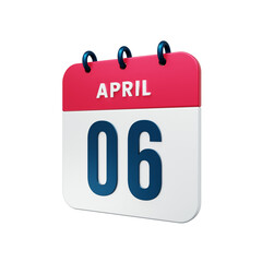 April Realistic Calendar Icon 3D Rendered Date April 06