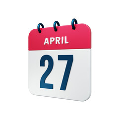 April Realistic Calendar Icon 3D Rendered Date April 27