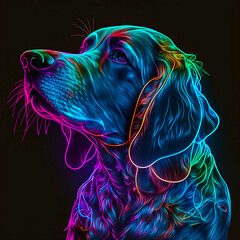 Neon Hound Dog Portrait Colorful Black Light Poster