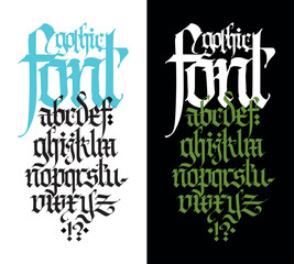 Naklejka premium Gothic. Vector. Lowercase letters on a white background. Beautiful and stylish calligraphy. Elegant European typeface for tattoo and design. Medieval Germanic modern style.