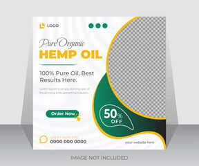 Hemp cbd oil natural pure social media banner and web ads post design template