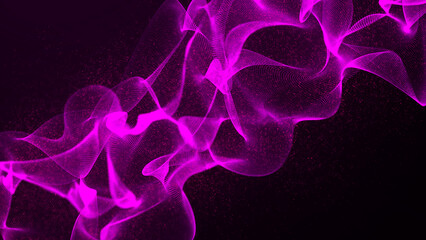 Wave of particles. Abstract background with dynamic wave. Concept of digital communication. The sound wave of dynamic particles flows through the darkness. 3D rendering.