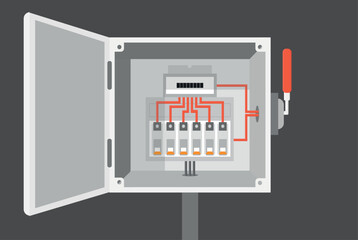 an electrical cabinet with switch, transformer, toggle switch, vector illustration