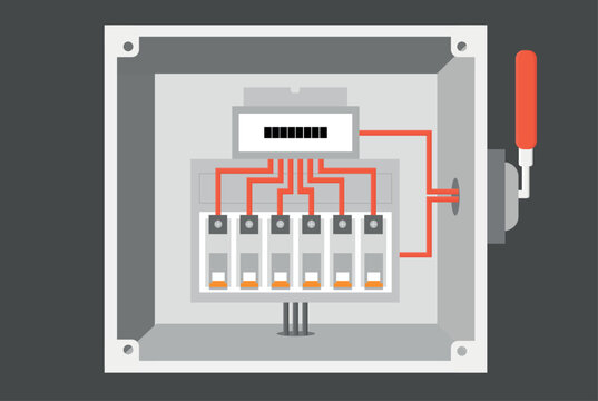 an electrical cabinet with switch, transformer, toggle switch, vector illustration