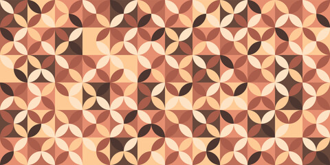 Geometric pattern of petals on a background of squares. Seamless pattern for print, interior design, fabric, various surfaces.