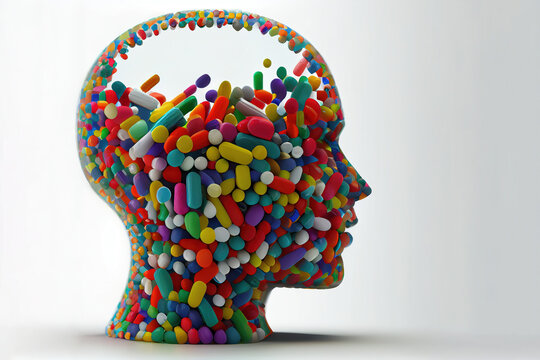 Head full of pills and tablets, Generative AI