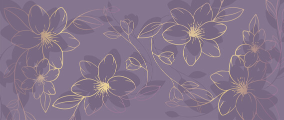 Stylish luxury vector illustration with flowers, buds, branches and leaves for design, backgrounds, decor, print