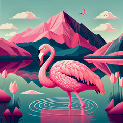 illustration of flamingo in the water 