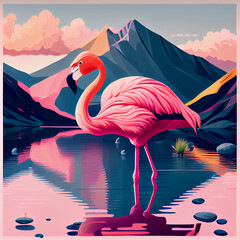 illustration of flamingo in the water 