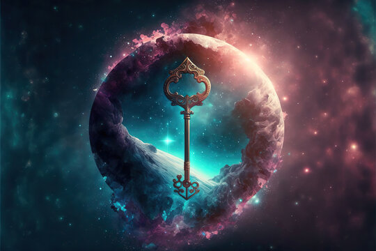 Fantasy key in the galaxy, magic portal, Generative AI