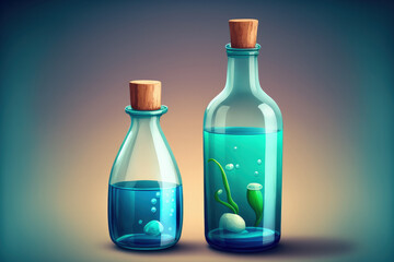 two glass bottles with different sizes of fresh water. Generative AI