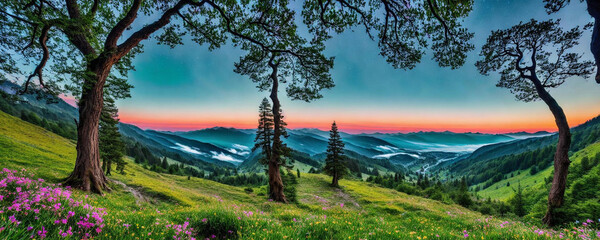 sunset in the mountains