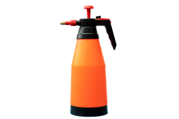 Hand sprayer bottle on isolated white background with copy space
