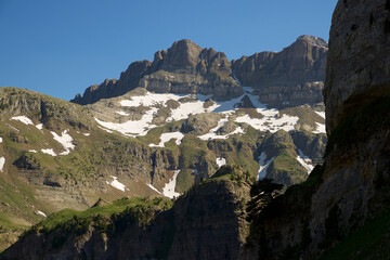 Fototapeta na wymiar Peaks in Canfranc Valley, Pyrenees, Huesca province, Aragon, Spain.