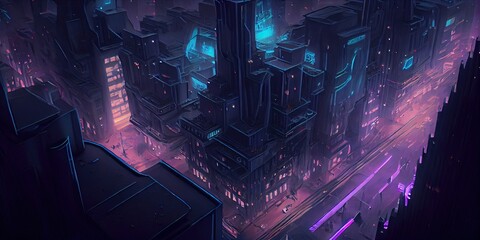 Fototapeta premium Futuristic anime cyberpunk cityscape. Sci-fi wallpaper. Retro future Ai Generative art.