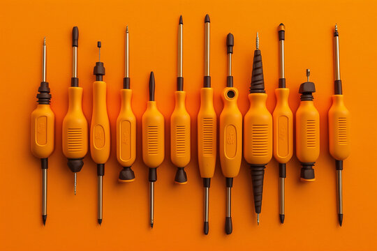 screwdrivers on orange background. Generative AI