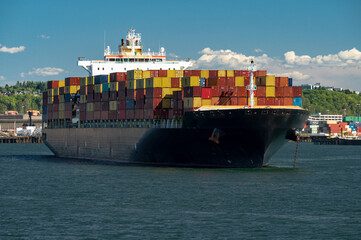 Cargo Ship With Containers In Puget Sound