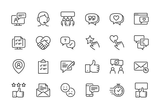 Testimonial, User Feedback and Customer Support related icon set - Editable stroke, Pixel perfect at 64x64