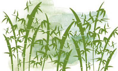 竹　竹林　水彩風　墨絵　背景イラスト