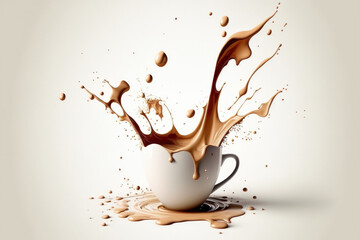 Splash of milk from a cup of tea or latte on a white background. Generative AI