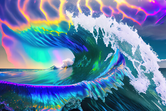 fantastic rainbow tsunami, created with Generative AI technology