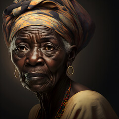 generative AI image. portrait of african woman looking at camera with dark background