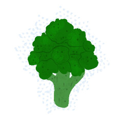 Broccoli hand-drawn illustration with textures. Healthy organic food concept. Elements on different layers for ease of use. Full vector. Transparent background.