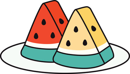 Two slices of watermelon are placed in a plate.