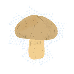 Button brown mushroom hand-drawn illustration with textures. Healthy organic food concept. Elements on different layers for ease of use. Full vector. Transparent background.
