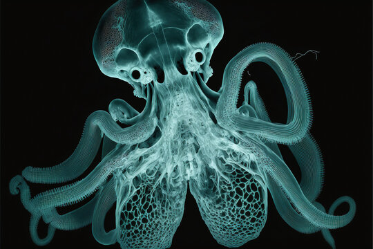 octopus x-ray style. X-ray of Fresh and Raw whole octopus. Creative Art abstract of Cuttlefish Seafood. Full frame Close-up Background of Undersea Food. created with Generative AI technology