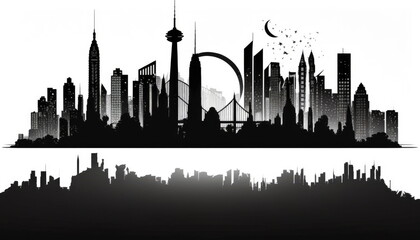 vector silhouette skyline illustration, Made by AI,Artificial intelligence