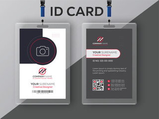 Vector id card template with clasp and lanyard, Corporate Id card design template vector, Modern and minimalist id card template, Creative id card design for your company employee, black id card 