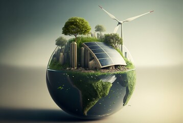 Fototapeta Green sustainable earth globe. Renewable energy transition concept. Generative AI obraz