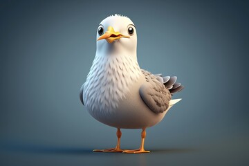 Fototapeta premium Cute 3D cartoon of seagull character. Generative AI