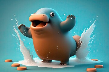 Cute 3D cartoon of platypus character. Generative AI