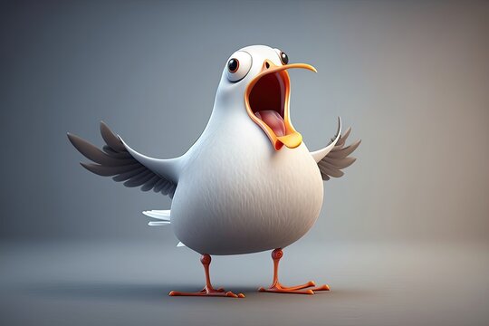 Cute 3D cartoon of seagull character. Generative AI