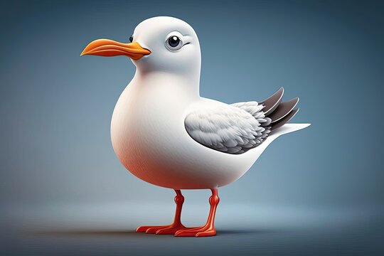 Cute 3D cartoon of seagull character. Generative AI
